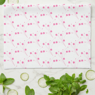 Bubblegum Pink Flowers, Small Floral Print Kitchen Towel