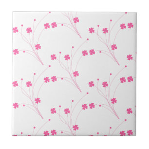 Bubblegum Pink Flowers, Small Floral Print Tile