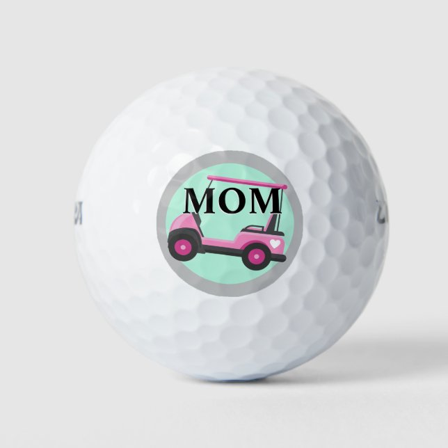 Bubblegum Pink Golf Cart Mom's Golf Balls (Front)