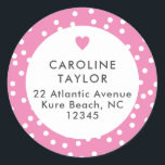 Bubblegum Pink Heart & Dots Cute Girly Address Classic Round Sticker<br><div class="desc">This design features a simple heart graphic and a pattern of random polka dots. Click the customize button if you would like to move/scale the images and further modify the text! Variations of this design, additional colours, as well as coordinating products are available in our shop, zazzle.com/store/doodlelulu. Contact us if...</div>