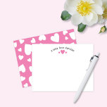Bubblegum Pink Hearts Cute Girly Note Card<br><div class="desc">This cute design features space for your text in a pretty curve over a trio of heart graphics with a random pattern of hearts on the back! Click the customize button if you would like to move/scale the images and further modify the text! Variations of this design, additional colours, as...</div>