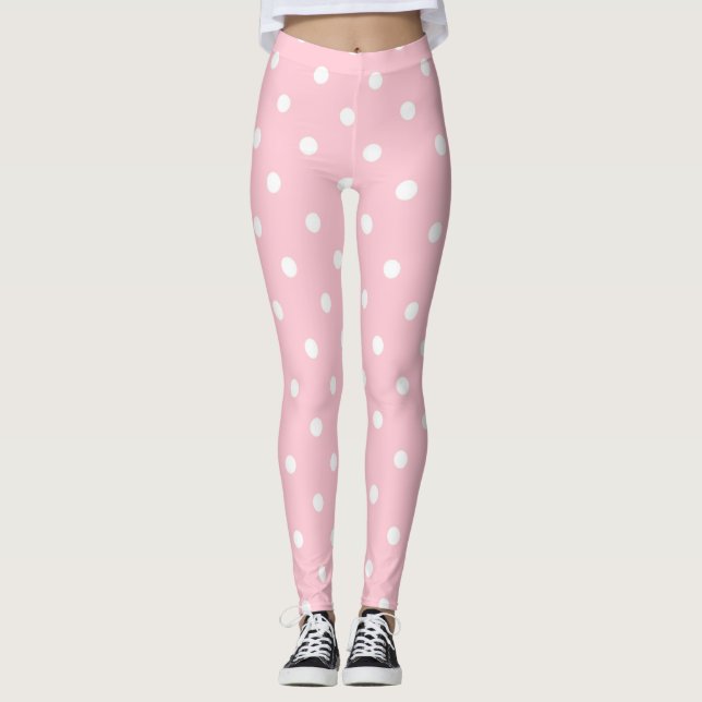 Bubblegum Pink Polka Dots Leggings (Front)