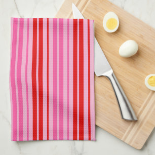 Bubblegum Pink Red Vertical Stripes Design Kitchen Towel