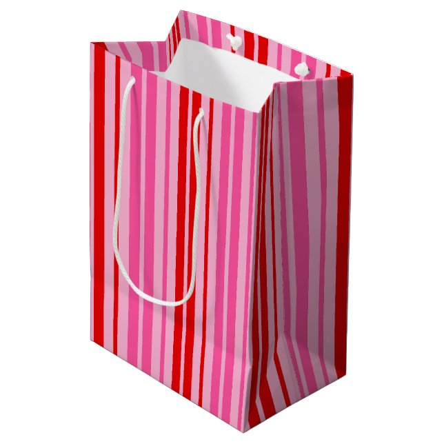 Bubblegum Pink Red Vertical Stripes Design   Medium Gift Bag (Front Angled)