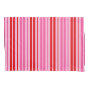 Bubblegum Pink Red Vertical Stripes Design Pillowcase