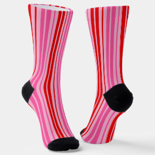 Bubblegum Pink Red Vertical Stripes Design Socks