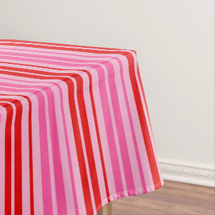 Bubblegum Pink Red Vertical Stripes Design Tablecloth