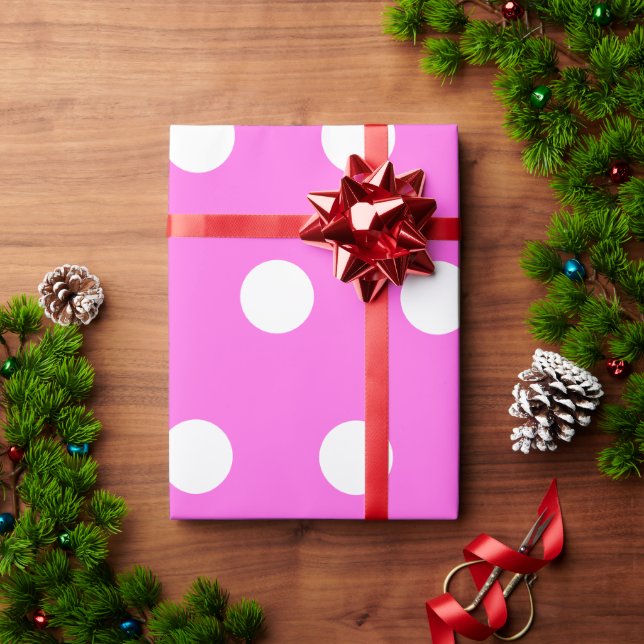 Bubblegum Pink White Medium Polka Dots Wrapping Paper (Holiday Gift)