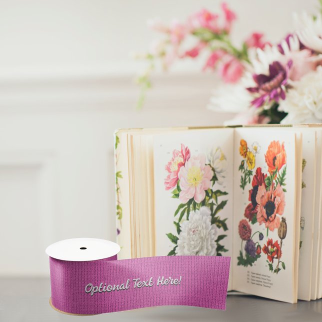 Bubblegum Pink with White Text - Fun Knitted Look Satin Ribbon (Creator Uploaded)