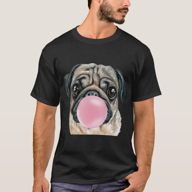 Bubblegum Pug Dog T-Shirt (Front)