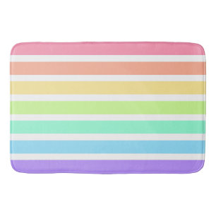 Bubblegum rainbow and white stripes bath mat
