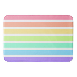 Bubblegum rainbow and white stripes bath mat
