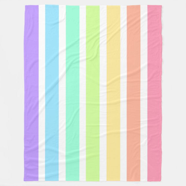 Bubblegum rainbow and white stripes fleece blanket (Front)