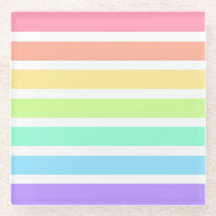 Bubblegum rainbow and white stripes glass coaster