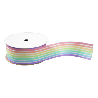Bubblegum rainbow and white stripes grosgrain ribbon