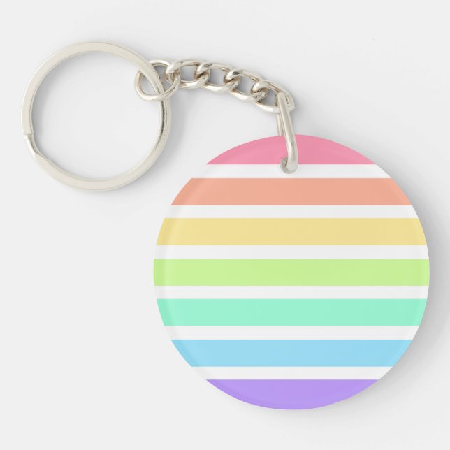 Bubblegum rainbow and white stripes keychain (Front)