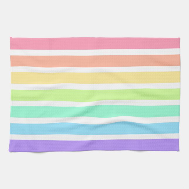 Bubblegum rainbow and white stripes kitchen towel (Horizontal)
