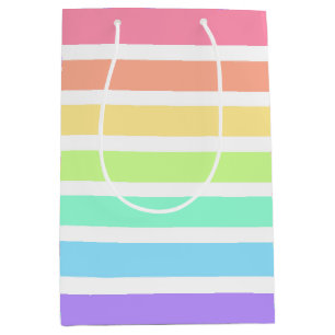 Bubblegum rainbow and white stripes medium gift bag