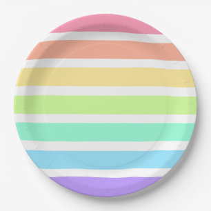 Bubblegum rainbow and white stripes paper plate