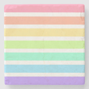 Bubblegum rainbow and white stripes stone coaster