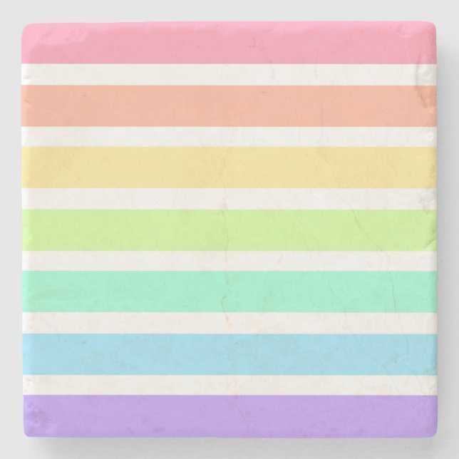 Bubblegum rainbow and white stripes stone coaster (Front)