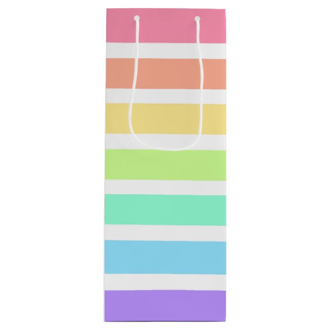 Bubblegum rainbow and white stripes wine gift bag (Front)
