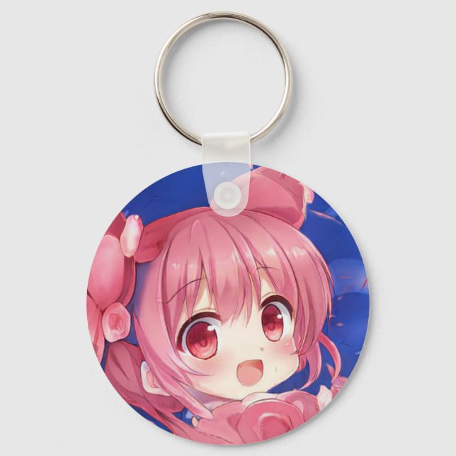 Bubblegum strawberry rose chibi anime girl manga keychain (Front)