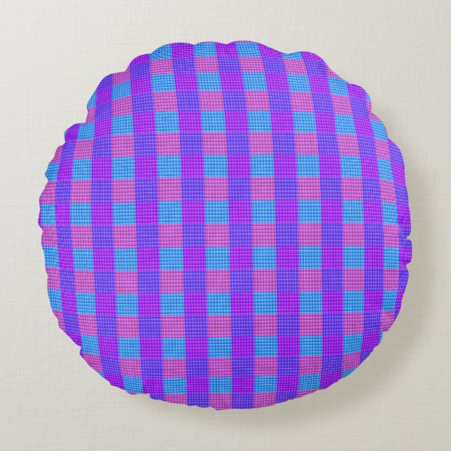 Bubblegum Tartan Print, Round Pillow (Front)