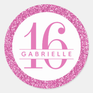 BubblegumPink Glitter Birthday Favour Sticker Labe