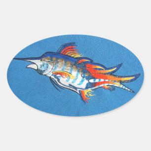 Bubblepacific bumper stickers, blazing marlin oval sticker