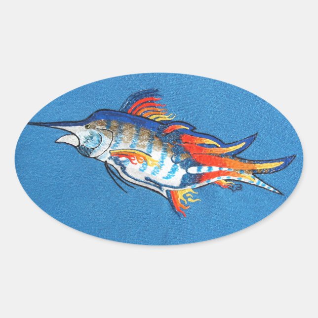 Bubblepacific bumper stickers,  blazing marlin oval sticker (Front)