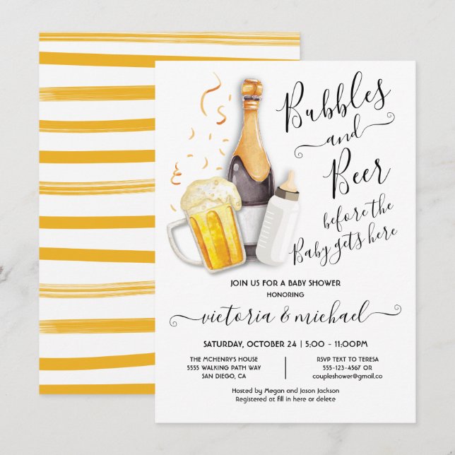 Bubbles and Beer Baby Shower Invitation (Front/Back)