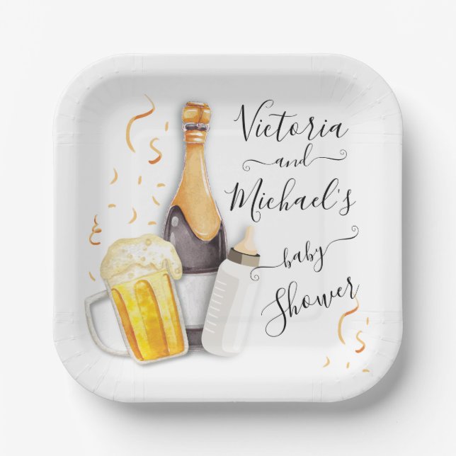 Bubbles and Beer Baby Shower Paper Plate (Front)