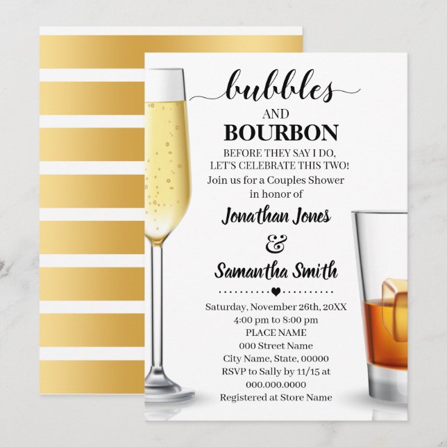 Bubbles and Bourbon before I do Couples Shower Invitation (Front/Back)