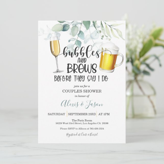 Bubbles and Brew Couples Shower Invitation (Standing Front)