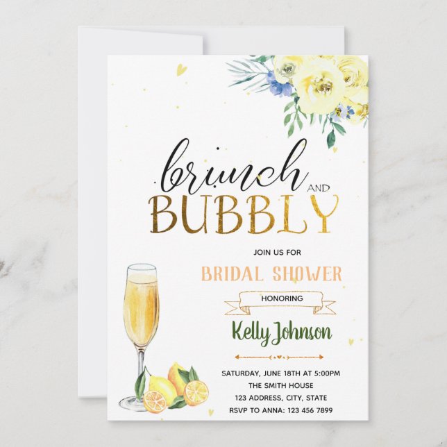 Bubbles and brew yellow flower theme invitation (Front)