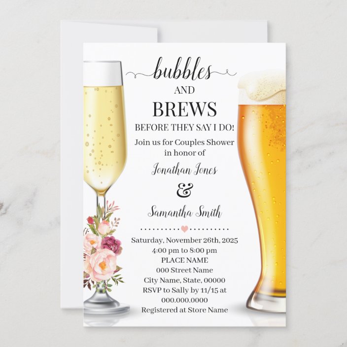 Bubbles and brews before I do wedding shower pink Invitation Zazzle.ca