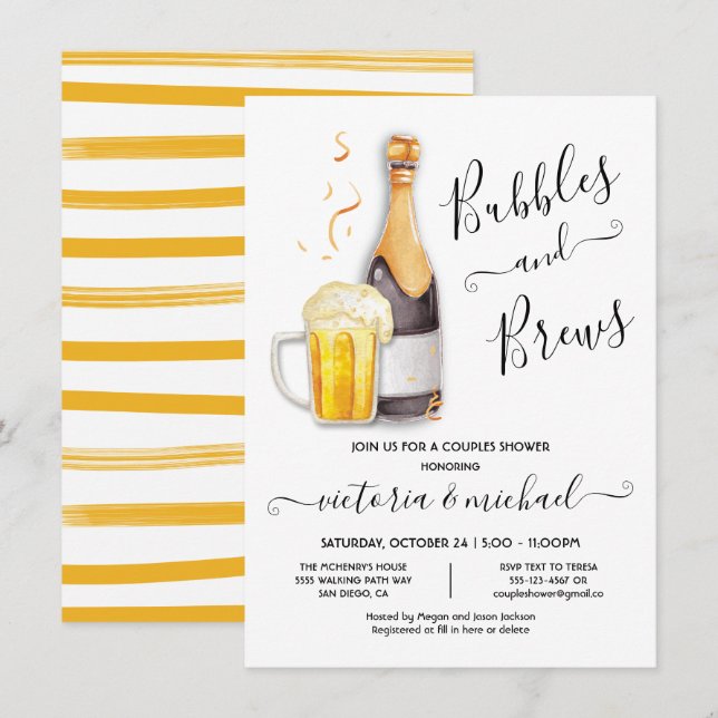 Bubbles and Brews Couples Shower champagne beer Invitation (Front/Back)