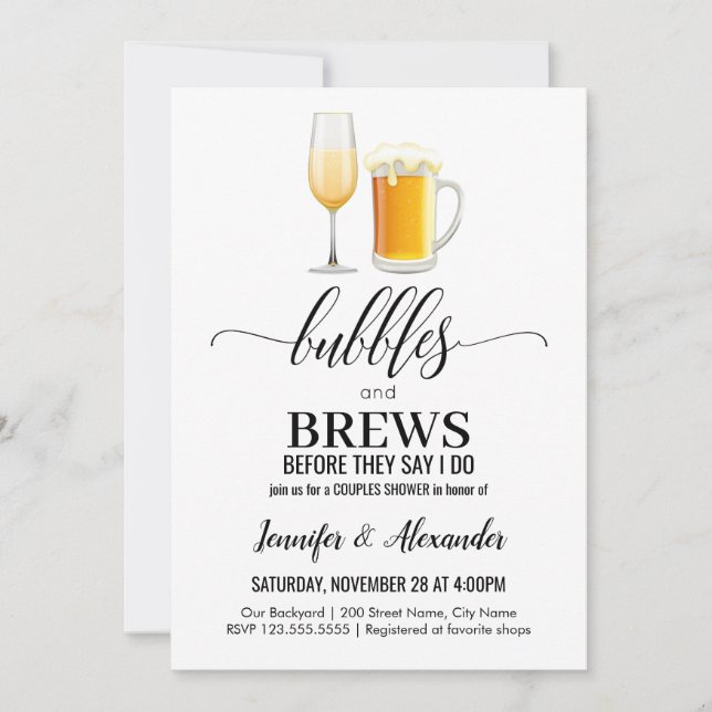 Bubbles and Brews Couples Shower Invitation (Front)