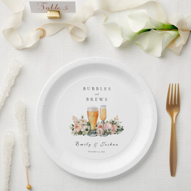 Bubbles and Brews Couples Shower Paper Plate (Wedding)