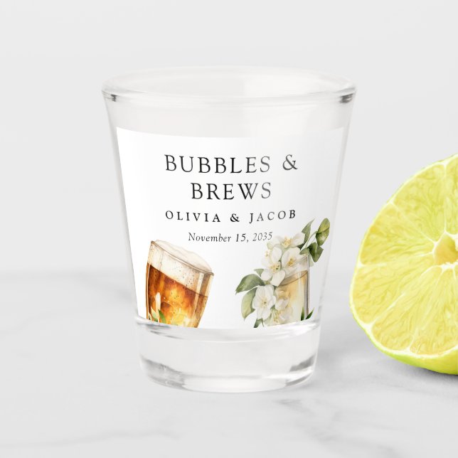 Bubbles and Brews Couples Shower Shot Glass (Front)
