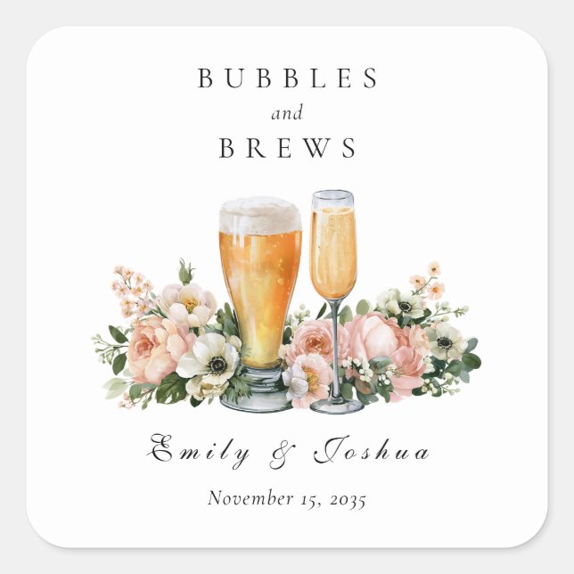 Bubbles and Brews Couples Shower Square Sticker (Front)