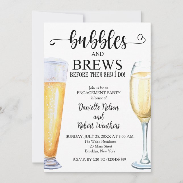 Bubbles and Brews Engagement Party Invitation (Devant)