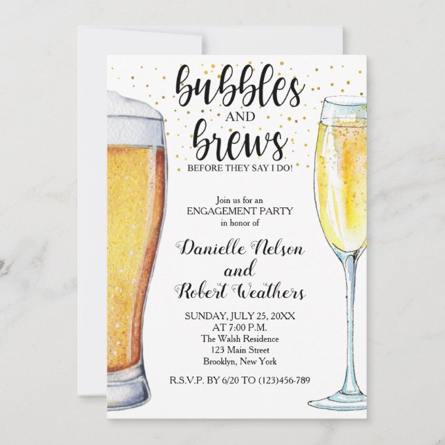 Bubbles and Brews Engagement Party Invitation (Front)