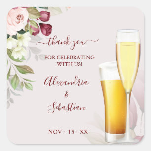 Bubbles and Brews Thank You Roses Wedding Square Square Sticker