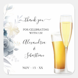 Bubbles and Brews Thank You Roses Wedding  Square Sticker