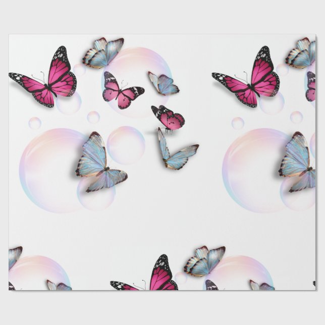 Bubbles and Butterflies Wrapping Paper (Flat)