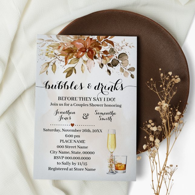 Bubbles and Drinks Couples Shower Fall Autumn Invitation (Creator Uploaded)