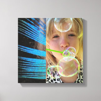 BUBBLES AND PEACOCK FEATHERS CANVAS PRINT
