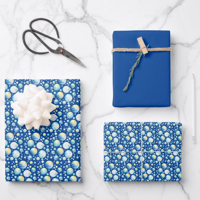 Bubbles (Blues, Greens & Yellow) Wrapping Paper (Front)